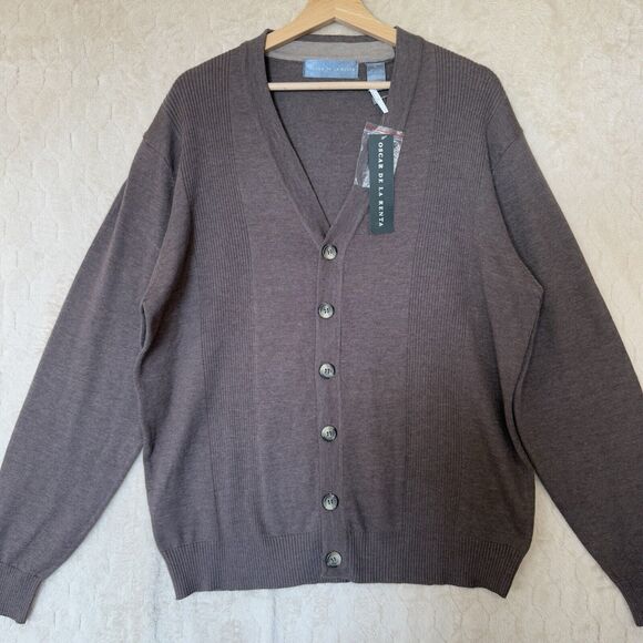 NWT Oscar De La Renta‎ 2012 Button Up Cardigan Sweater Brown Sz L - Picture 14 of 16